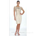 ivory sequins beaded knee length modest bridesmaid dresses with sleeves